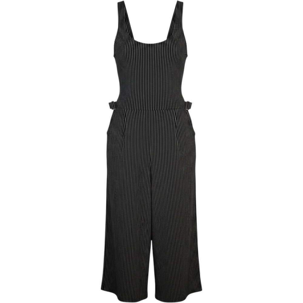 Wild Fable Womens XS Pinstripe Jumpsuit Black White Wide Leg Buckle 331090388